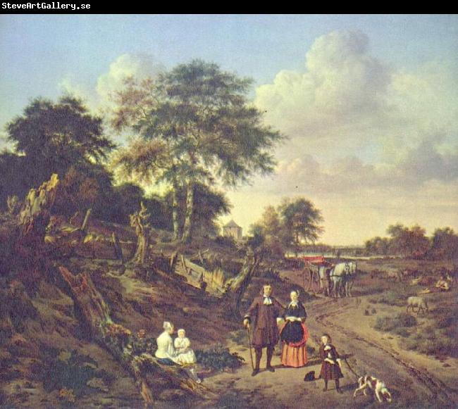 Jan van de Velde Portrait of a couple with two children and a nursemaid in a landscape